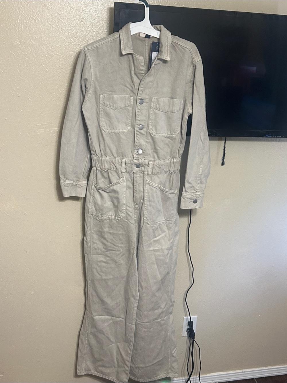 Target Beige Utility Long-Sleeve Jumpsuit
